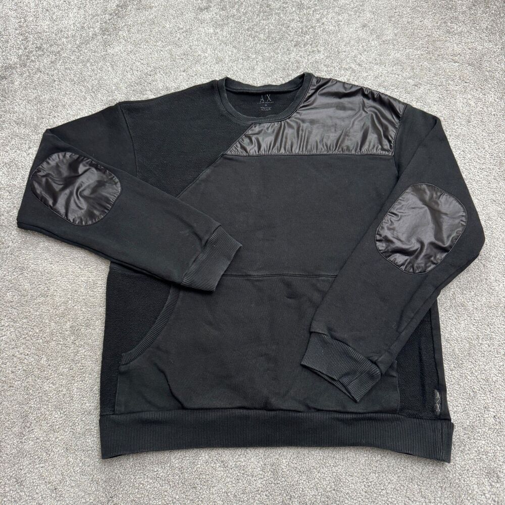 Armani Exchange AX Crewneck Pullover Sweatshirt Mens Medium Black Elbow Patch